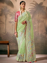 Fantastical Pista Green Weaving Silk Wedding Wear Saree With Blouse