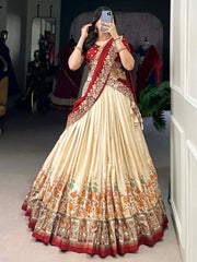 Ravishing Off - White Tussar Silk Wedding Lehenga With Embroidered Choli - Ethnic Plus In