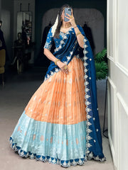 Ravishing Orange Zari Weaving Silk Wedding Wear Half Saree Lehenga - Ethnic Plus In