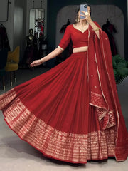 Ravishing Red Border Work Chanderi Silk Wedding Lehenga With Blouse - Ethnic Plus In