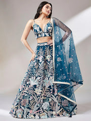 Ravishing Teal Blue Color Sequins Soft Net Party Wear Lehenga Choli - Ethnic Plus In