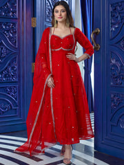 Attractive Red Embroidered Silk Reception Wear Anarkali Gown