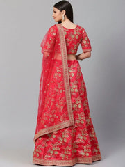 Red & Golden Semi-Stitched Myntra Lehenga & Unstitched Choli with Dupatta