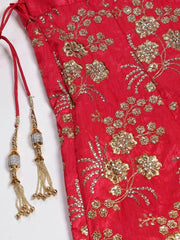 Red & Golden Semi-Stitched Myntra Lehenga & Unstitched Choli with Dupatta