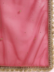 Pink & Red Embroidered Semi-Stitched Myntra Lehenga & Blouse with Dupatta