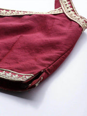 Pink & Red Embroidered Semi-Stitched Myntra Lehenga & Blouse with Dupatta