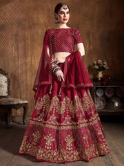 Red Zari Embroidery Art Silk Bridal Lehenga Choli With Dupatta