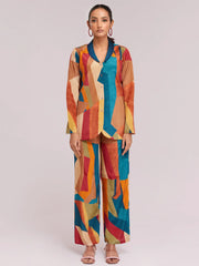 Astonishing Multi-Color Digital Printed Crepe Shirt Pant With Blazer