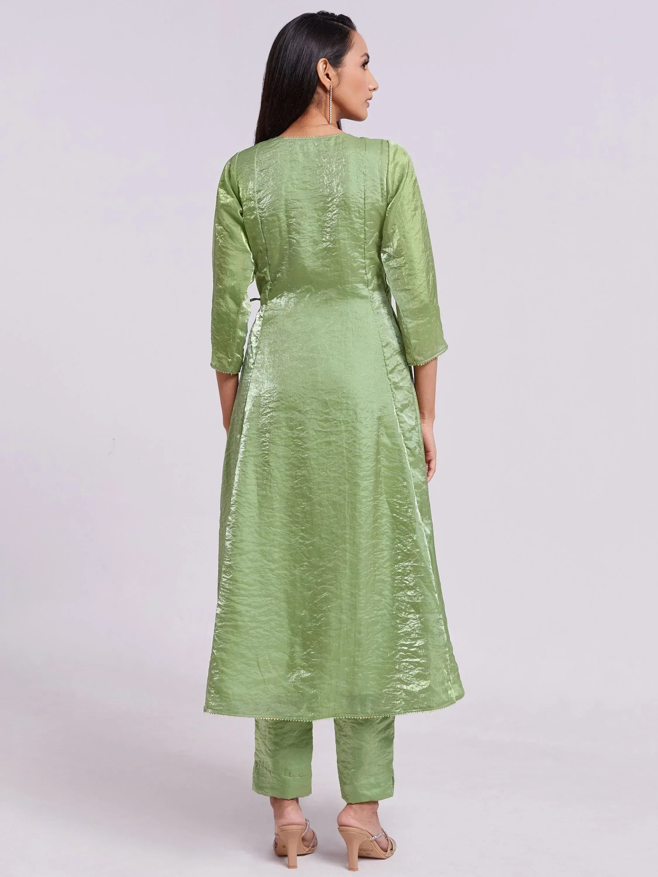 Light green ethnic kurta set with matching pants, ideal for Indian wear occasions
