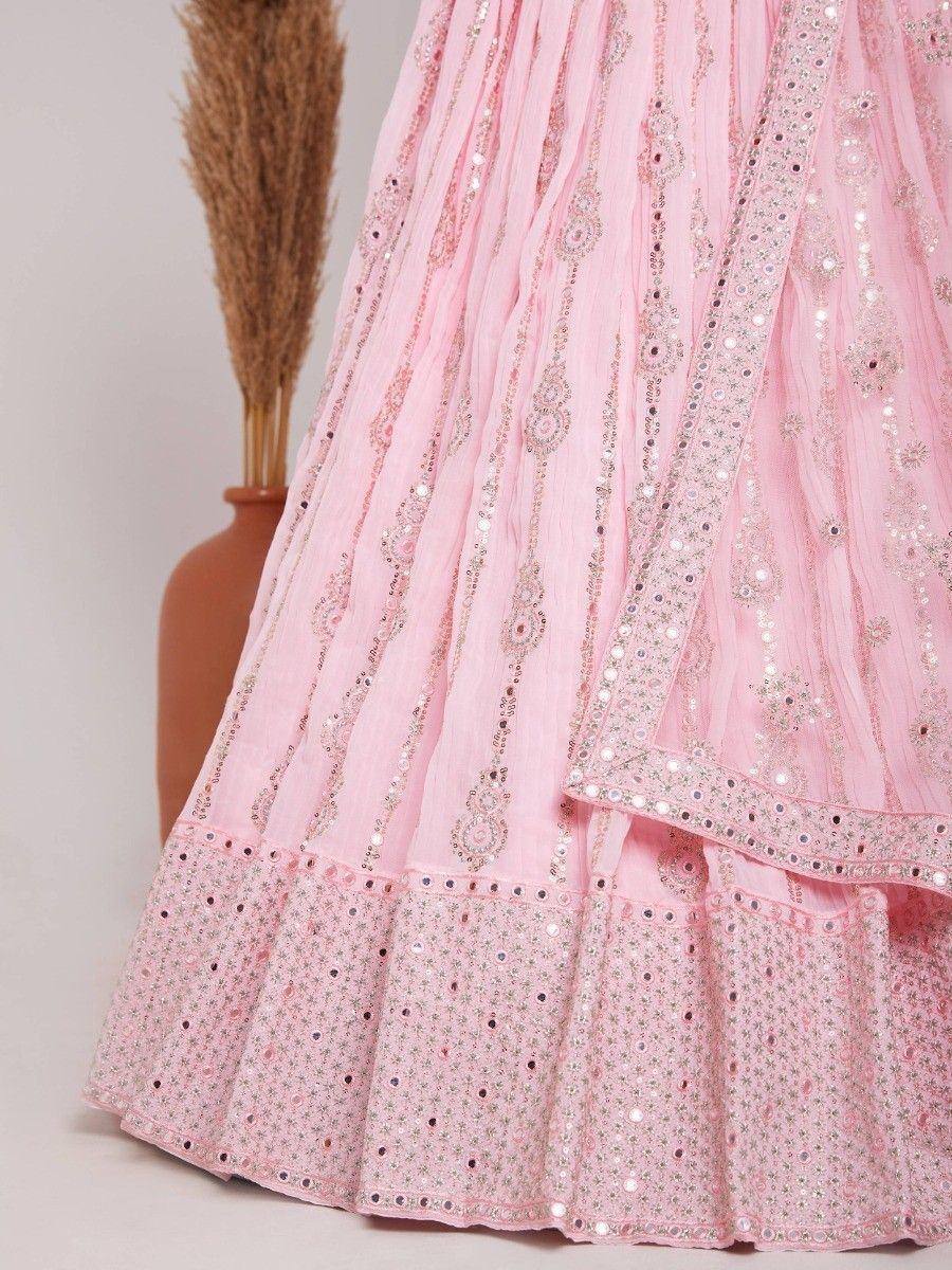 Pink designer lehenga choli with mirror work and sequin embroidery, ethnic wear for women