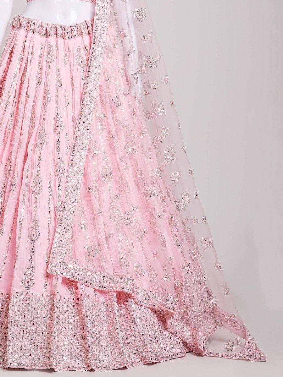 Pink designer lehenga choli with sequin embroidery and sheer dupatta, ethnic wear for women