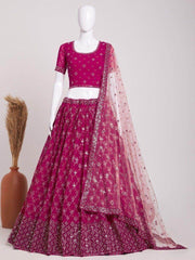 Stunning Rani Pink Sequins Georgette Wedding Wear Lehenga Choli