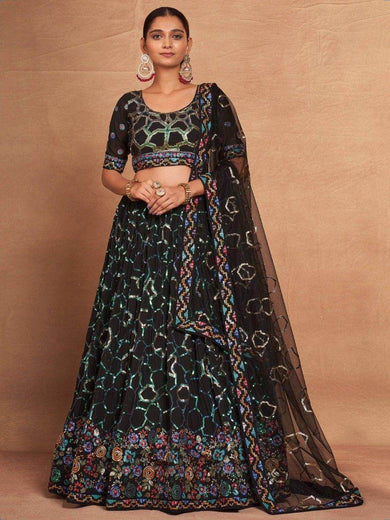 Fascinating Black Sequins Georgette Party Wear Lehenga Choli