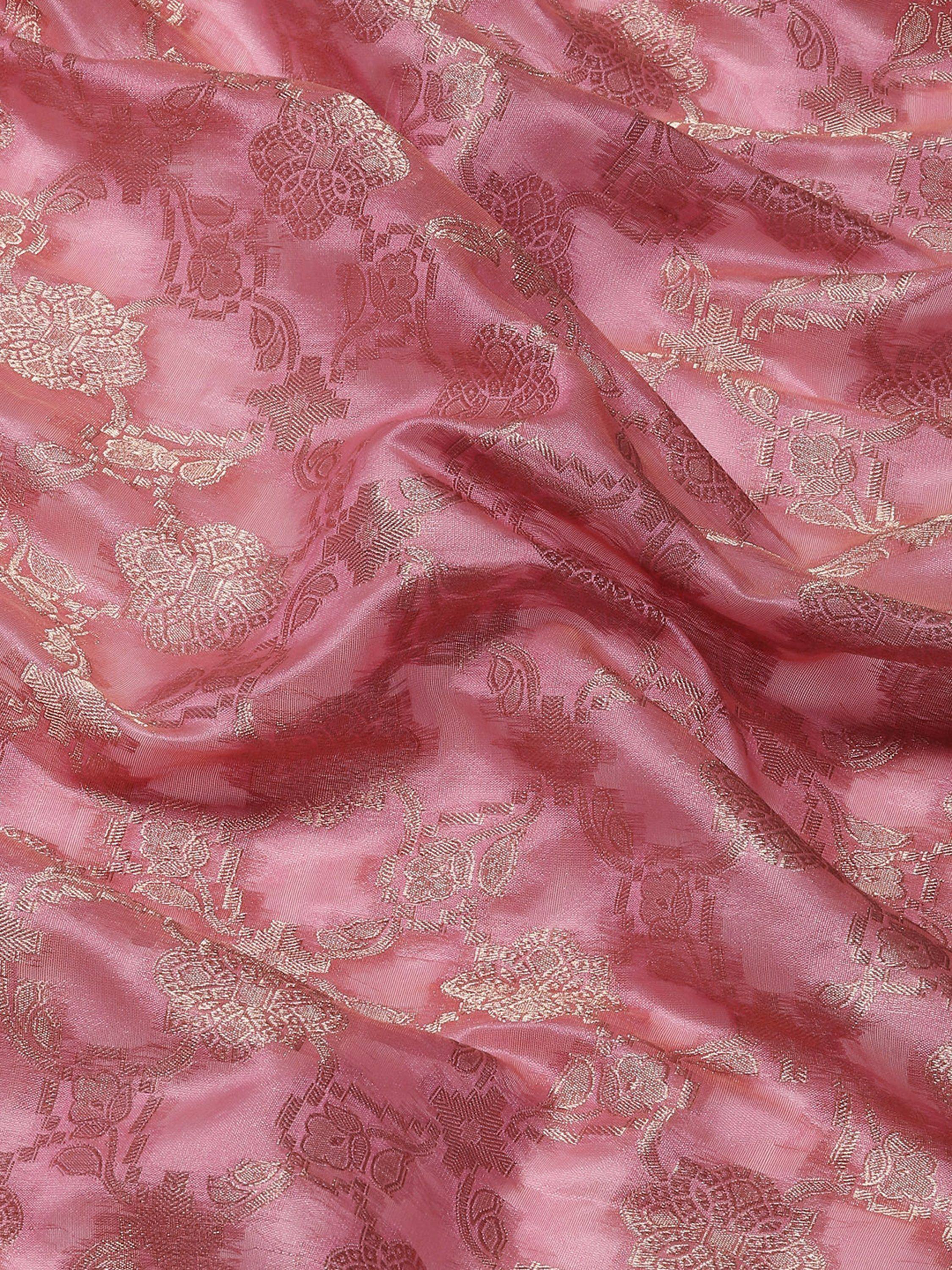 Pink floral brocade fabric for ethnic wear, perfect for lehenga choli or saree designs