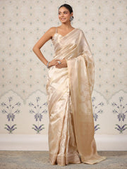 Gorgeous Cream Zari Woven Silk Blend Event Wear Saree With Blouse