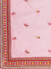 Red & Pink Embroidered Semi-Stitched Myntra Lehenga & Unstitched Blouse with Dupatta
