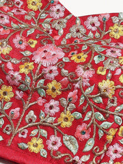 Red & Pink Embroidered Semi-Stitched Myntra Lehenga & Unstitched Blouse with Dupatta