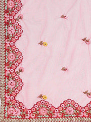 Red & Pink Embroidered Semi-Stitched Myntra Lehenga & Unstitched Blouse with Dupatta