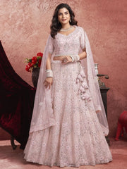Sensual Baby Pink Mirror Work Net Bridal Wear Lehenga Choli - Ethnic Plus In