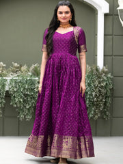 Pretty Purple Soft Silk Zari Weaving Traditional Gown