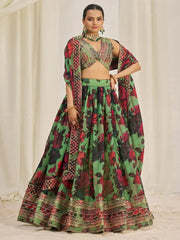 Shocking Green Sequins Organza Event Wear Lehenga Choli With Dupatta - Ethnic Plus In