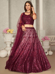 Ravishing Maroon Sequins Net Party Wear Lehenga Choli With Dupatta