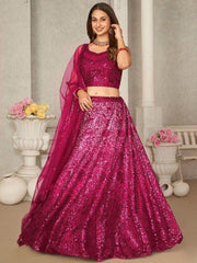 Stunning Pink Sequins Net Reception Wear Lehenga Choli With Dupatta