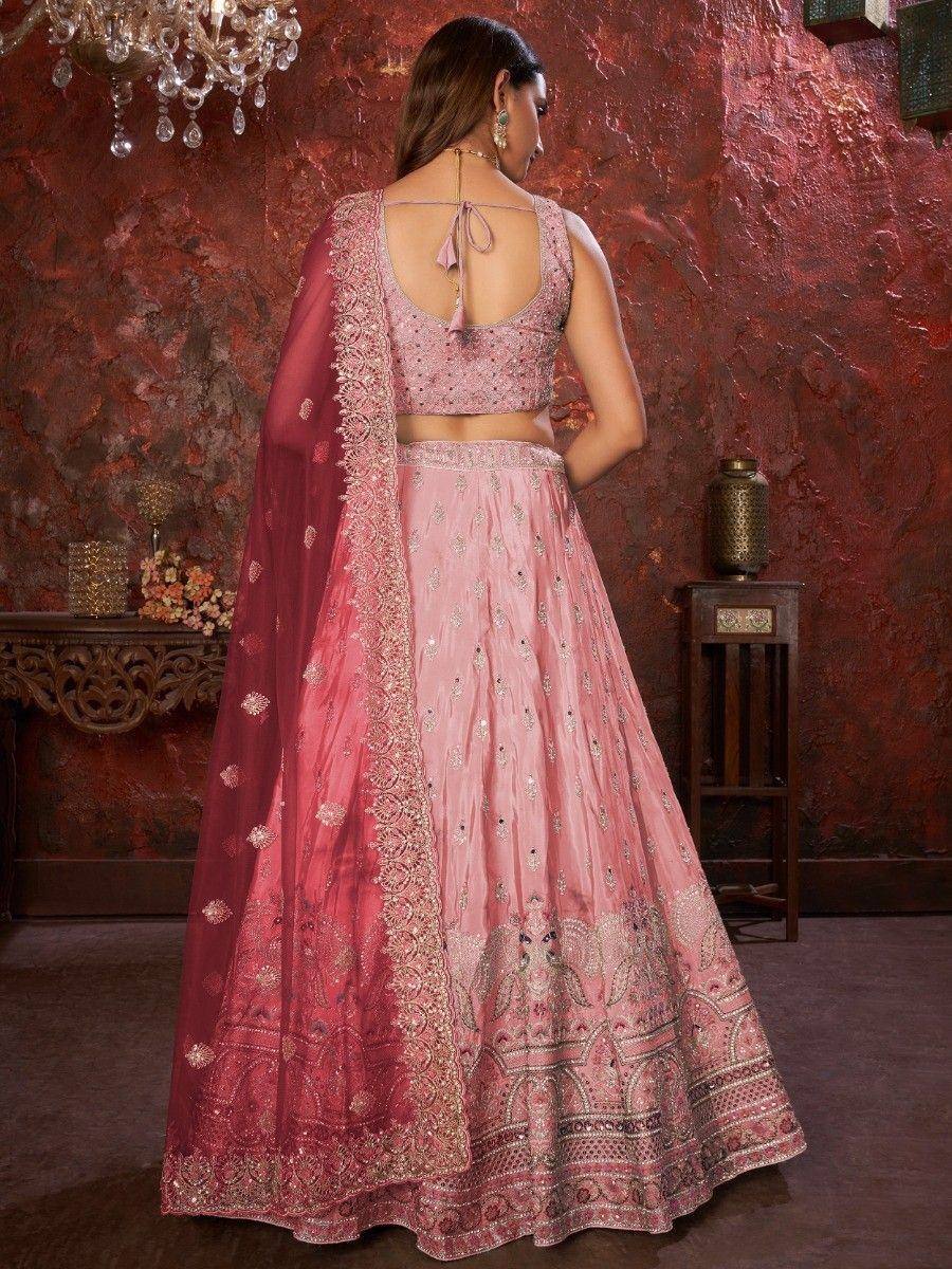 Pink embroidered lehenga choli with dupatta, Indian ethnic wear for weddings and festivals