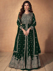 Attractive Green Embroidered Georgette Lehenga Suit With Dupatta
