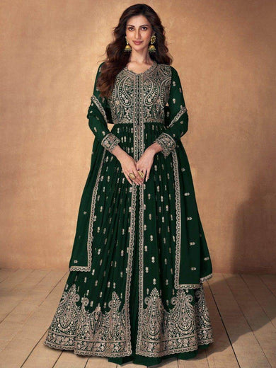 Attractive Green Embroidered Georgette Lehenga Suit With Dupatta