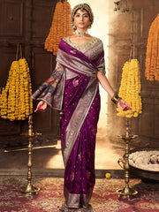 Sweet Purple Zari Weaving Silk Wedding Wear Saree With Blouse
