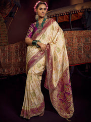 Captivating Cream Zari Weaving Silk Traditional Saree With Blouse