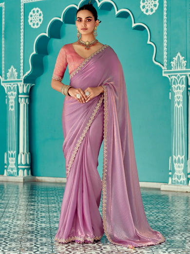 Astonishing Lilac Tissue Silk Engagement Wear Saree With Blouse