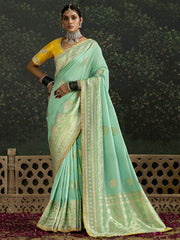 Fascinating Sea Green Zari Weaving Silk Wedding Saree With Blouse