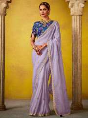 Gorgeous Lavender Sequins Organza Festival Wear Saree With Blouse