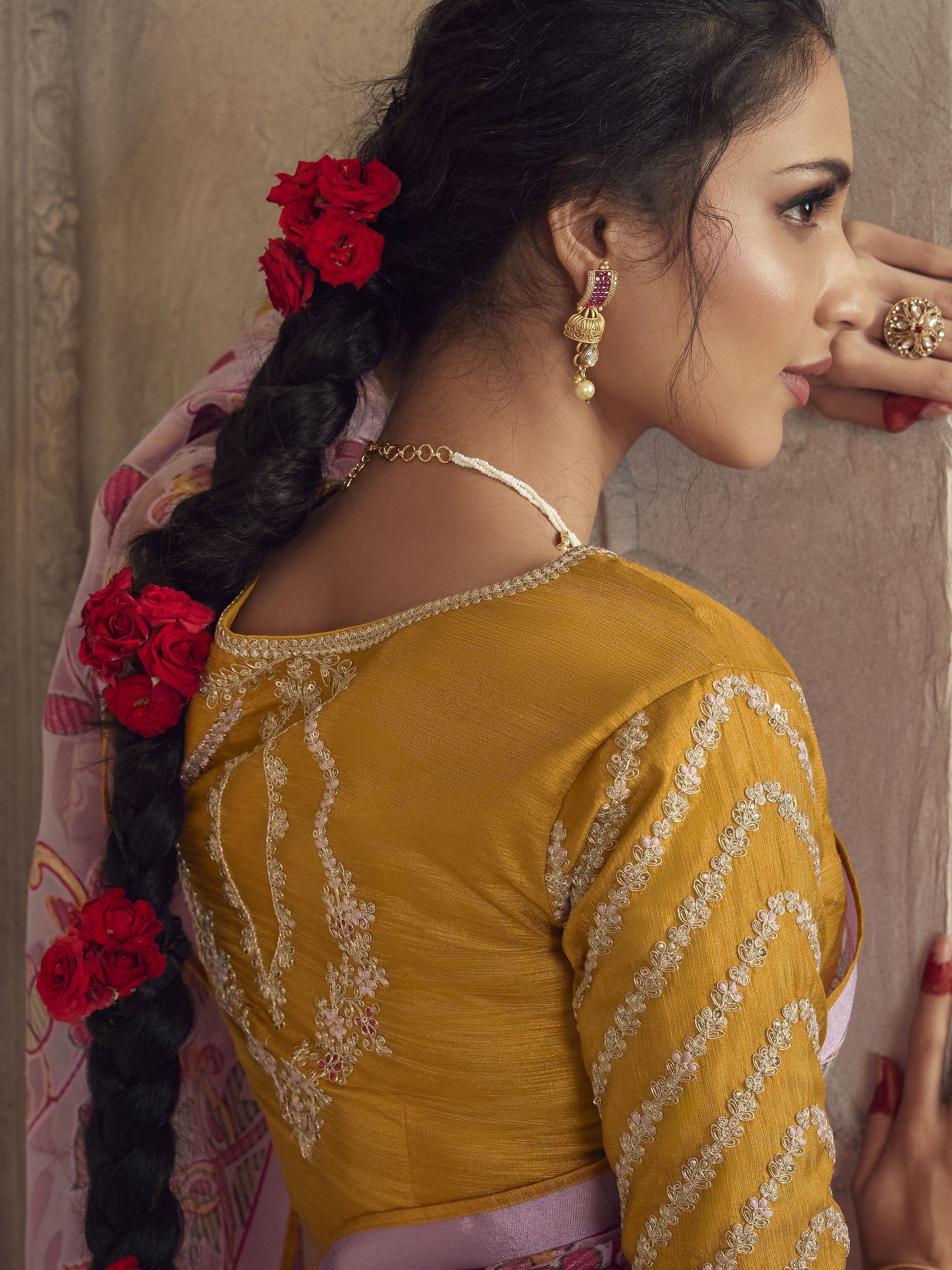 Enchanting Pink Brasso Work Organza Event Wear Saree With Blouse