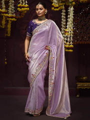Captivating Lavender Zari Weaving Kanjivaram Saree With Blouse