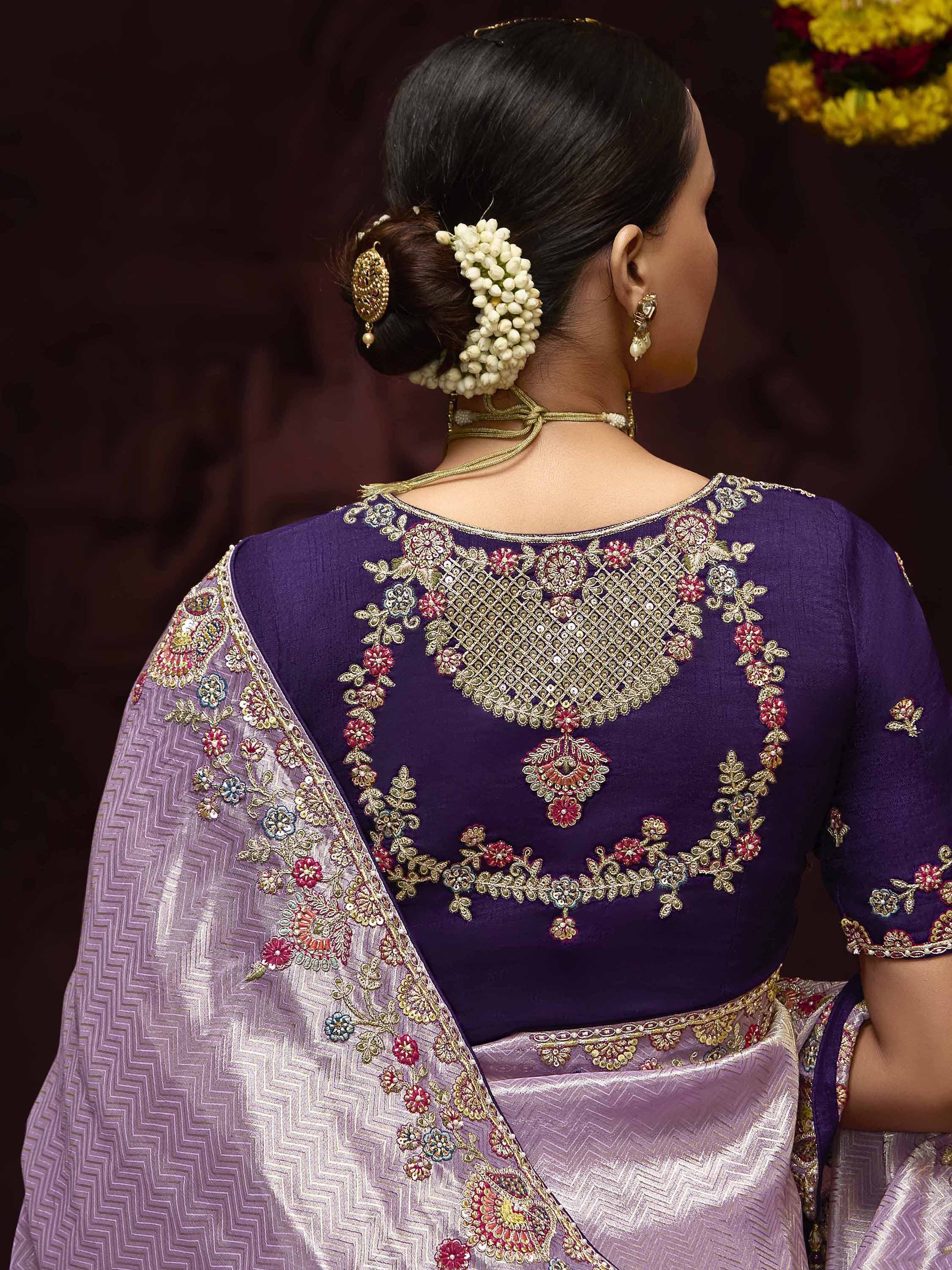 Captivating Lavender Zari Weaving Kanjivaram Saree With Blouse