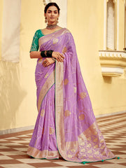 Alluring Lavender Zari Weaving Dola Silk Wedding Saree With Blouse