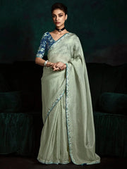 Charming Pista Green Tissue Silk Event Wear Saree With Blouse