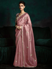 Enchanting Pink Tissue Silk Engagement Wear Saree With Blouse