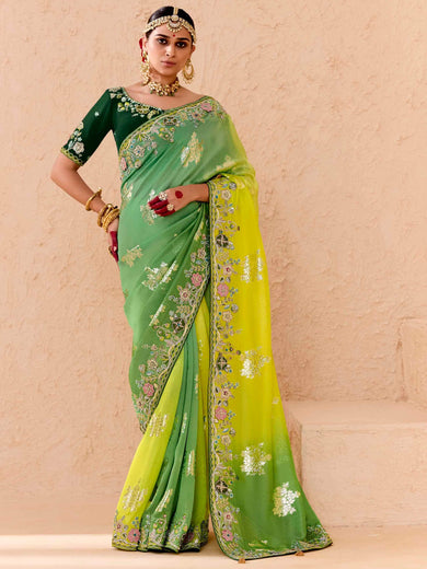 Spectacular Green Embroidered Viscose Festival Wear Saree With Blouse