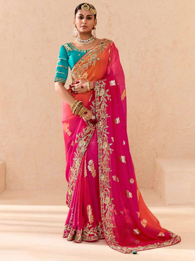 Charming Pink Embroidered Viscose Event Wear Saree With Blouse