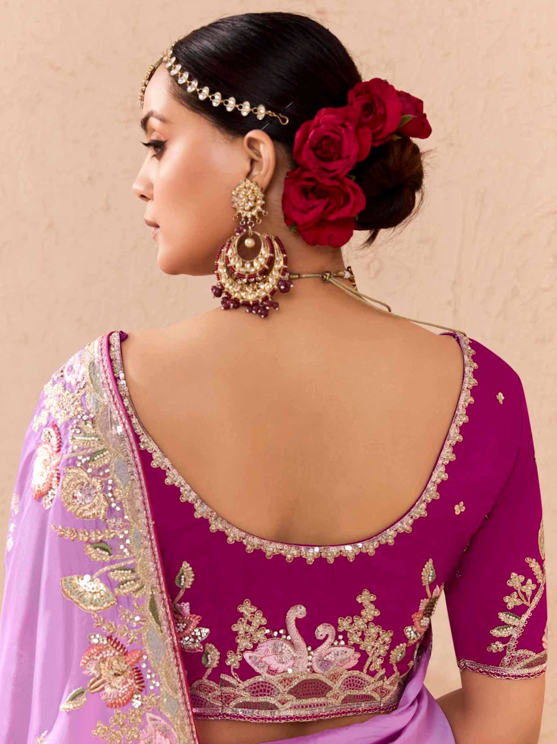 Attractive Purple Embroidered Viscose Engagement Wear Saree