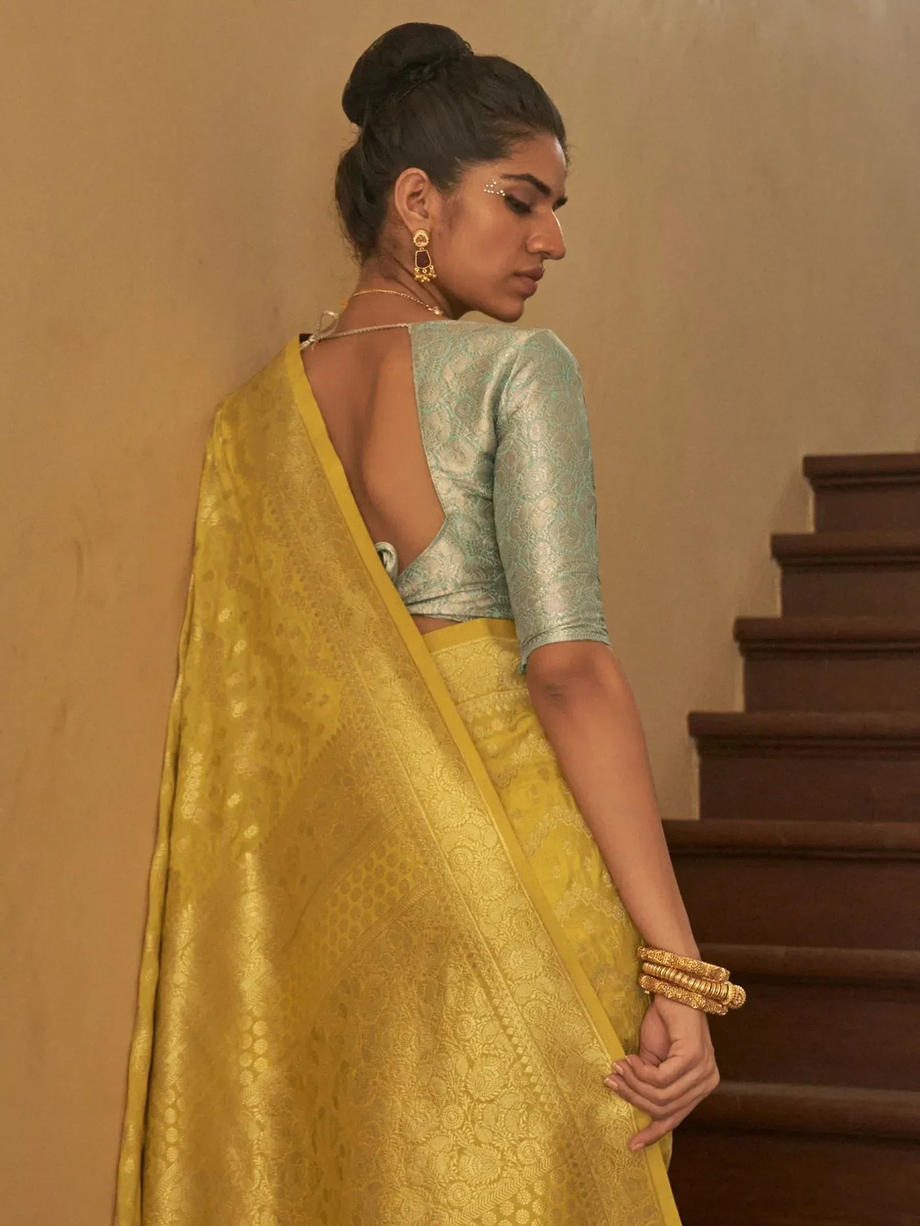 Yellow designer saree with silver blouse, ethnic wear for women, perfect for weddings and festivals