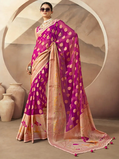 Lovely Pink Georgette Event Wear Paithani Saree With Blouse