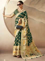 Glamorous Green Zari Weaving Georgette Mehendi Wear Saree