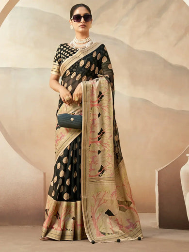Wonderful Black Georgette Event Wear Paithani Saree With Blouse