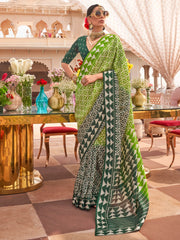 Enchanting Green Digital Printed Silk Traditional Saree With Blouse