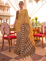 Captivating Mustard Yellow Digital Printed Silk Casual Wear Saree